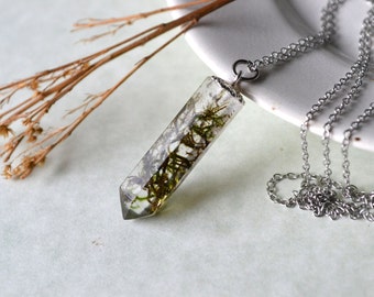 Real Moss Eco Resin Prism Crystal Pendant