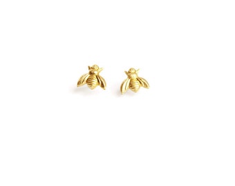 Gold Bee Earrings Studs