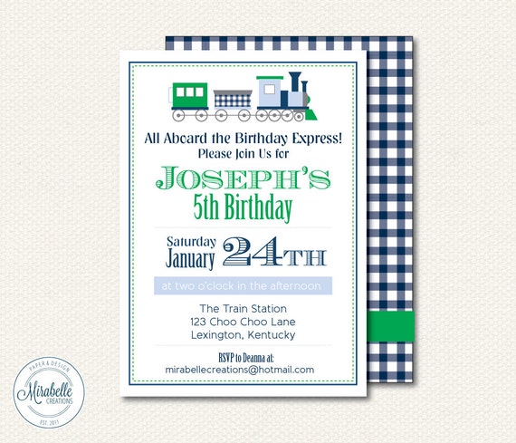 PRINTABLE CUSTOMIZABLE INVITATIONS -- Gingham Train Collection -- Mirabelle Creations Il_570xn