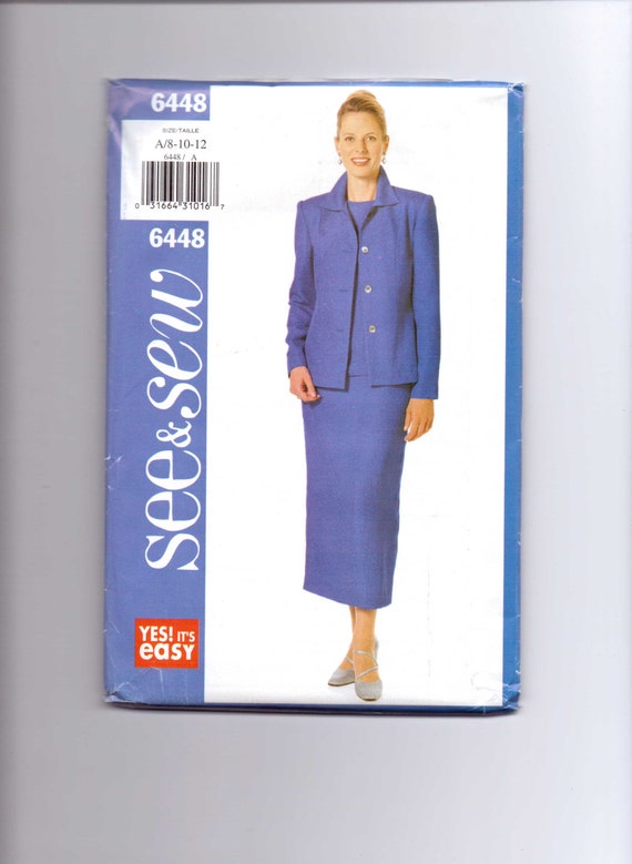 Butterick 6448 Sewing Pattern 90s See and Sew Uncut Misses and Misses Petite Jacket, Top and Skirt Size 8-10-12