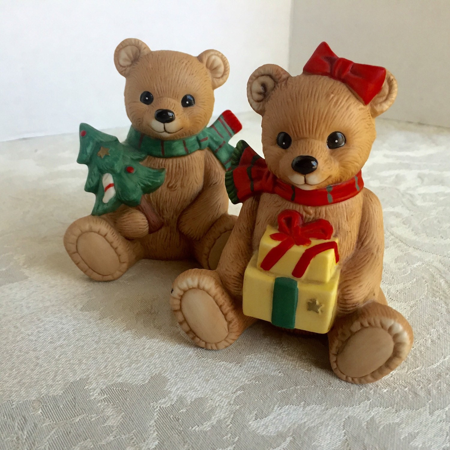 Vintage Christmas Bear Figurines by Homco / Ceramic Bears with