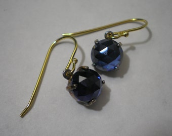 New Sterling Silver Gold Vermeil Rose Cut Russian Lab Blue Sapphire Georgian Style Earrings
