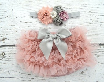 Shabby Dusty Rose Newborn Ruffle Bloomers and Headband Set / Ruffle Baby Bloomer / Ruffle Diaper Cover / Newborn Photo Prop / Vintage Pink