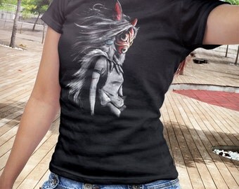 T Shirt of Princess Mononoke Hime Anime Inspired Epic San painting art clothing design for Men and Women by Barrett Biggers