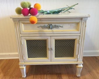 Sale! REGENCY NIGHTSTAND TABLE with Wire Mesh Doors and Drawer, Pet Crate, Pet Bed, Romantic Home, French Provincial at Ageless Alchemy