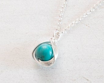 Turquoise Necklace, Turquoise Pendant Necklace, Silver Necklace, December Birthstone, Turquoise Sterling silver Necklace Minimalist Necklace