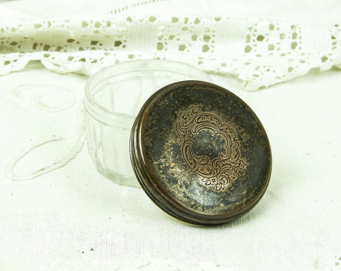 Antique French Glass Lidded Powder Pot / French Country Decor / Art Deco / Bedroom / Make Up / Jar / Cosmetics / Shabby Chic / Chateau