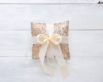 Wedding Ring Bearer Pillow - Champagne & Ivory - Ring Pillow, Ring Bearer Pillow, Wedding Pillow, Champagne Gold Sequin Ring Pillow