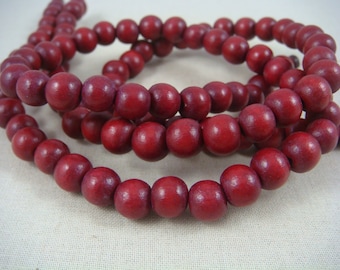 Wooden Beads - 8mm Dark Red Wooden Beads - Cranberry Red Beads (9464) - 16" Strand