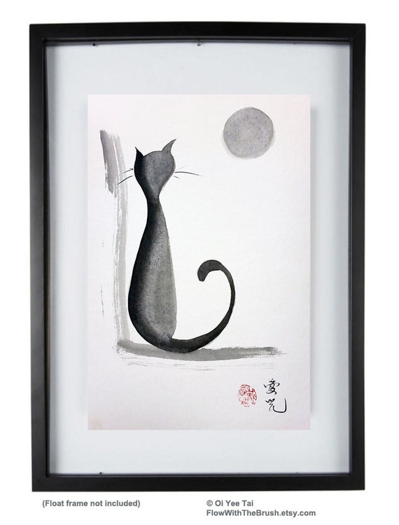 Sumie Cat original painting by FlowWithTheBrush on Etsy