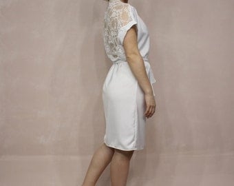White bridal Robe, Satin Bride Robe, White Lace Robe, Bridal Robe