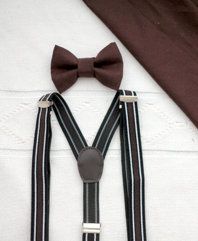 Boy bow tie suspenders set..Brown bow tie by LittleBoySwag on Etsy