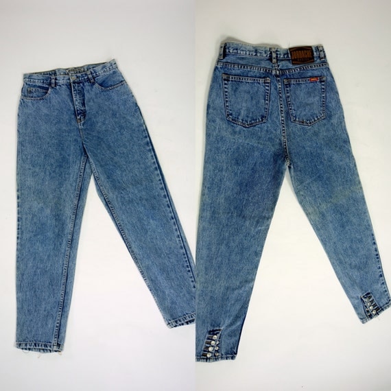 1980s acid wash jeans Jordache blue denim pants snap up