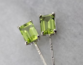 Peridot Drop Earrings with Art Deco White Gold Bars WFN04W-R