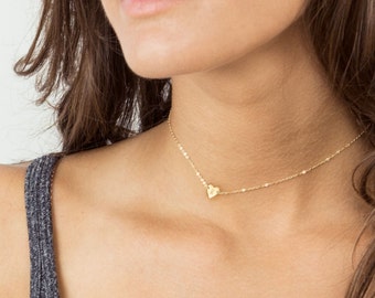 Tiny Heart Necklace, Custom Short (or choker) Necklace/Personalized or Blank Heart /Gold Fill, Silver, Rose Gold Filled LN124,LN117_10