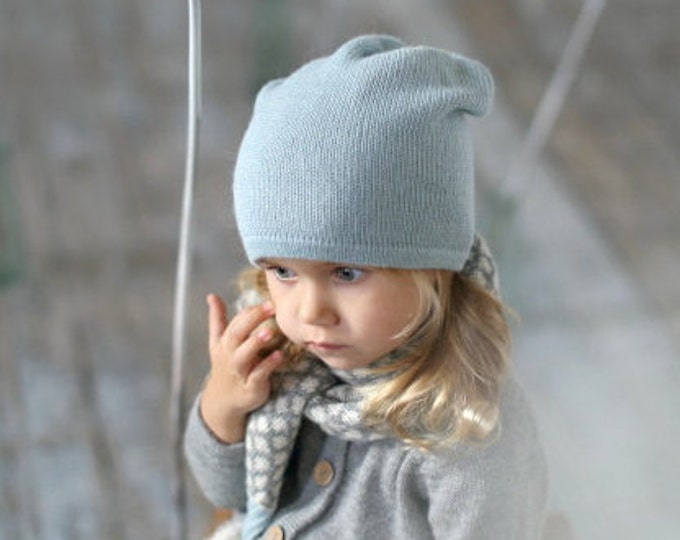 Kids light blue hat / baby / children / toddler / alpaca wool slouchy beanie / over-sized hat / knit unisex hat