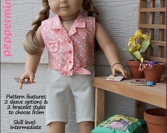 Pixie Faire Peppermintsticks The Friendship Garden Tie Blouse and Friendship Bracelets Doll Clothes Pattern for 18 inch AG Dolls - PDF