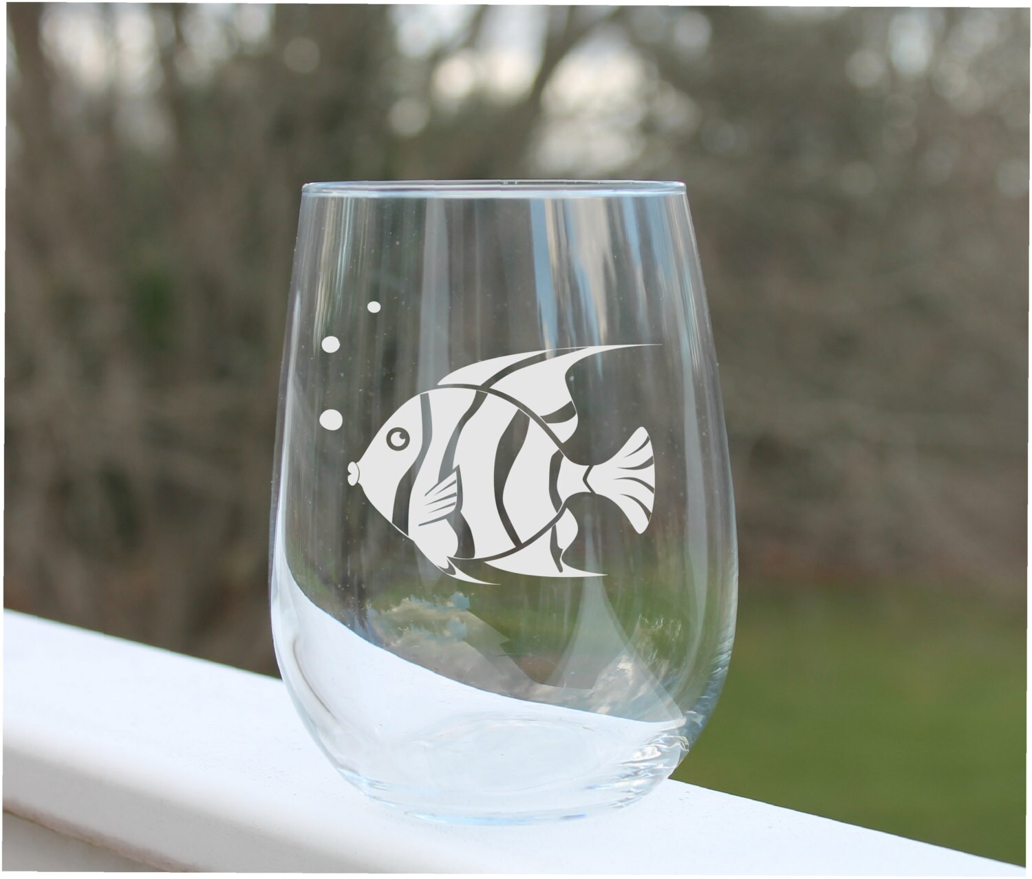 wine glasses fish wine glass Etched Stemless Wine Glass