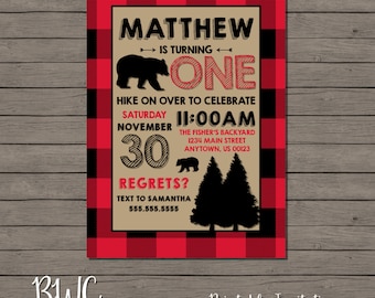 Lumberjack Birthday Invitation, Woodland Invitation, Plaid Flannel Invitation, Rustic Kids Birthday, Printable Invitation, Digital File