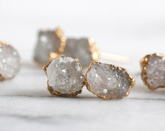 quartz earrings / crystal quartz / druzy earrings / gemstone earrings / tiny studs / stud earrings / crystal earring / post earrings/mineral