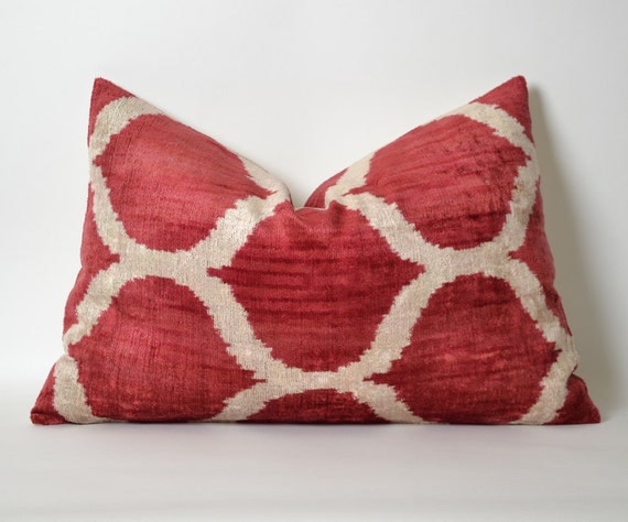 Red Ikat Pillow Cover Velvet Ikat Lumbar Pillow Decorative