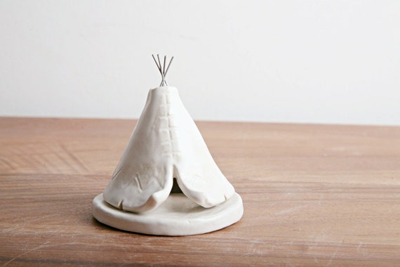 Ceramic Teepee Smoking Incense Burner White Minimalist