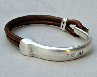 Mens Personalized Bracelet, Engraved Mens Leather Bracelet, Black Brown Mens Leather Bracelet, Custom Men Bracelet Customized On Your Wrist