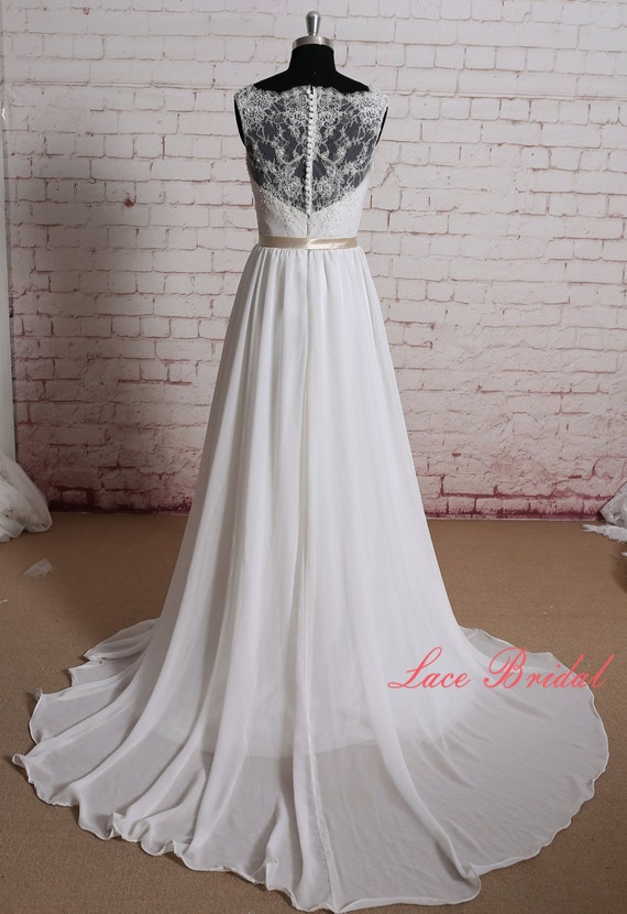 Gorgeous Lace Wedding dress Sheer Lace Neckline by LaceBridal
