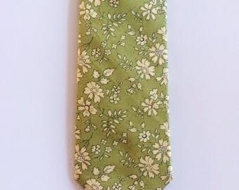 Green floral tie, green skinny tie, liberty of london, green bow tie, sage, green, fall necktie, moss green, wedding tie, groomsmen ties