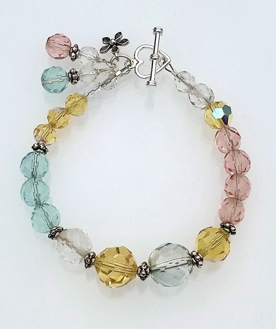 Multi-Color Crystal Bracelet, Pastel Crystal Bracelet, Crystal Bracelet