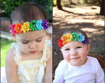 Rainbow Baby headbands, baby girl headbands, flower headband, newborn headbands, infant headbands, rainbow headbands, birthday headbands