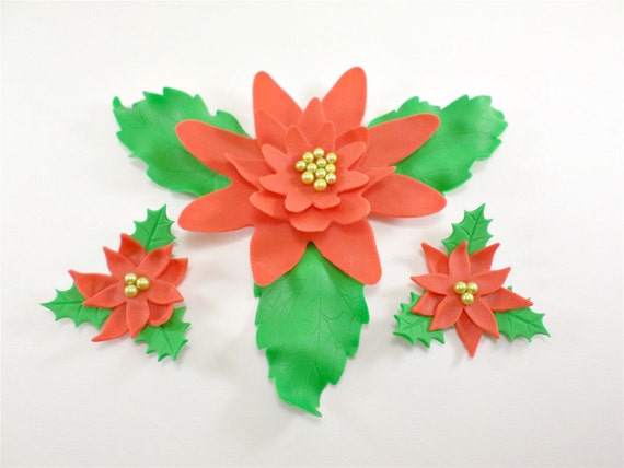 Christmas Flowers Edible Cake Topper Set, Gumpaste Flower Sugar 