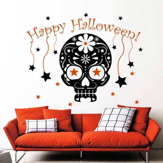 Items similar to Happy Halloween Wall Decals Skull Decal Star Vinyl Stickers Holiday Decorations