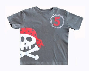 Pirate Birthday Shirt, pirate party, pirate birthday, pirate invite, Boys Tee Skull and Crossbones, Pirate shirt