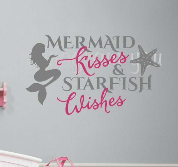 Mermaid Kisses & Starfish Wishes Wall Decal Kids Room Decal