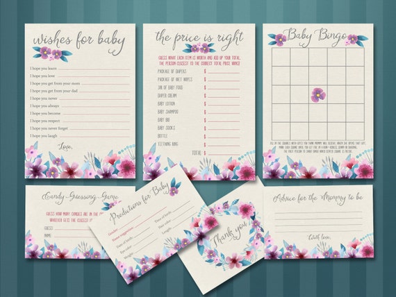 advice shower baby wishes Floral Baby Pink Boho Printable, Games Games Baby Pack, Shower Shower