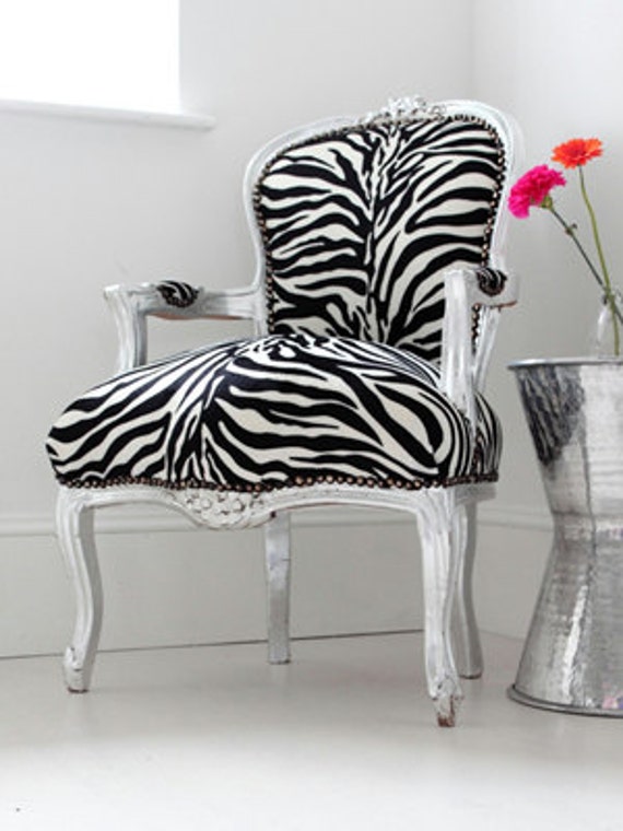 Vintage French Chair Zebra Print with Silver by LUXEpalmbeach
