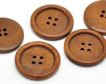 Round Red Brown Wood Sewing Button - 1 3/8" - Pack of 6