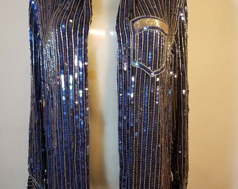 FREE SHIPPING 1980 Sequin Bead Silk Jacket