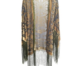 30% OFF Short Kimono Women Boho Kimono Gypsy Fringe Kimono Cardigan Tassels Beach Cover Up Jacket Green