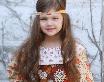 Rhinestone Forehead Headband - Pumpkin Headband - Autumn Headband - Fall Headband Photo Prop - Girls Orange Head Band for Thanksgiving -