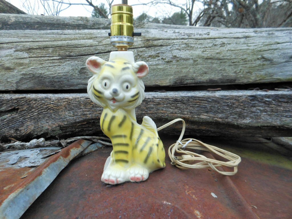 Vintage Ceramic Baby Tiger Lamp Mid Century by KirasCuriosities