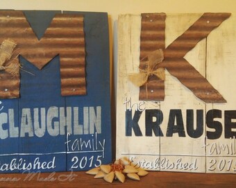 Family Established Wood Sign w/ Barn Tin Letter! Rustic Signs, Custom Name Sign, Personalized Wedding Gift, Tin Anniversary Gift Family Name
