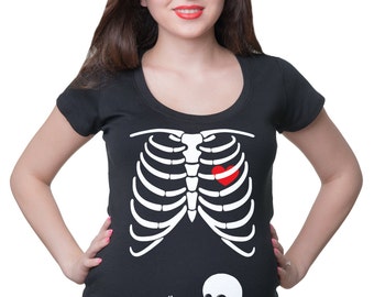 Pregnancy T-shirt Skeleton X-ray Baby Funny Cute Maternity Tee Shirt Maternity T-shirt
