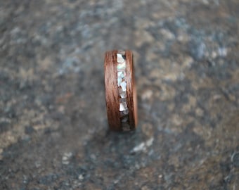 Wood ring - Bent Wood Ring - Black Walnut Wood Ring - Abalone Inlay Wood Ring - Custom Wood Ring - Fifth Anniversary Gift - Wooden Ring