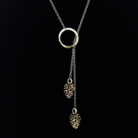 Brass boho acorn loop lariat necklace/ christmas gift present