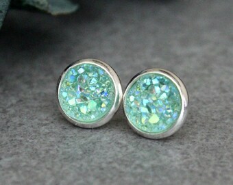 Mint Stud Earrings, Mint Druzy Earring, Mint Green Earrings, Mint Druzy Studs, Mint Green Stud Earrings, Mint Post Earrings, Mint Earrings