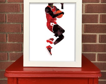 Michael Jordan print, Digital Illustration, Pop culture print, Sports art, 8x10, Air Jordan shoe, Chicago Bulls, dunk contest nostalgia