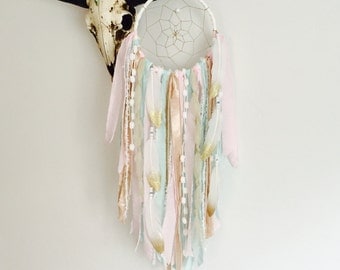 Pink and Gold Dream Catcher, Dreamcatcher, Wall Hanging Dreamcatcher, Bohemian, Girl Nursery Decor, Tapestry, Boho Decor