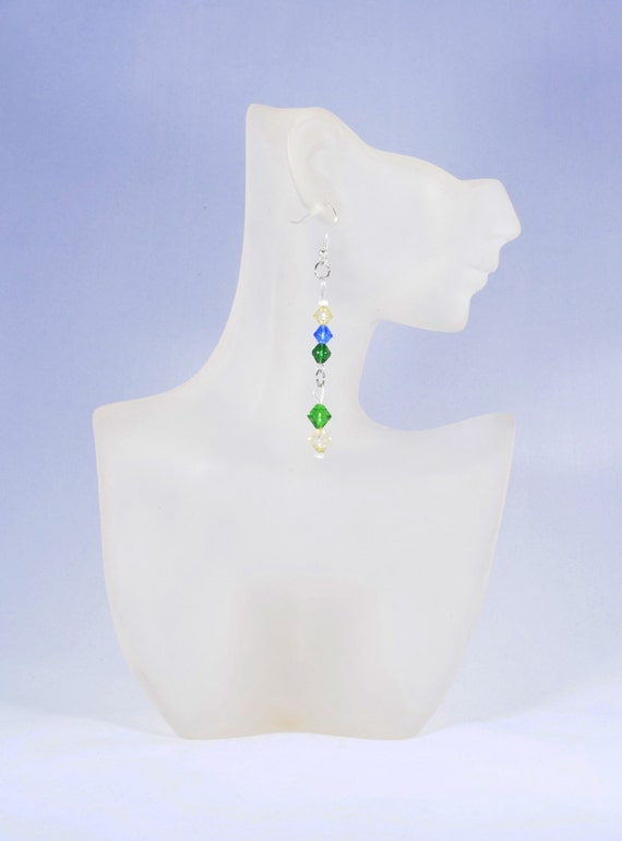 Blue, Green and White Dangle Earrings